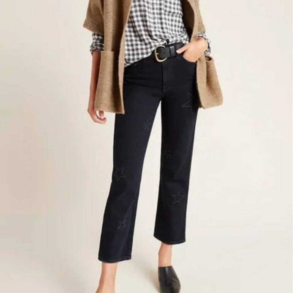 Anthropologie Sundry Stars Love‎ Stitching Ultra High-Rise Straight Jeans
